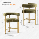 Mia 24" Modern Gold Chenille Counter Stool with Arms (Set of 3)