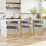 Mia 24" Modern Gold Chenille Counter Stool with Arms (Set of 3)
