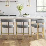 Mia 24" Modern Gold Chenille Counter Stool with Arms (Set of 3)