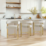 Mia 24" Modern Gold Chenille Counter Stool with Arms (Set of 3)
