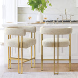 Mia 24" Modern Gold Chenille Counter Stool with Arms (Set of 2)