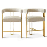 Mia 24" Modern Gold Chenille Counter Stool with Arms (Set of 2)