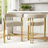 Mia 24" Modern Gold Chenille Counter Stool with Arms (Set of 2)