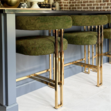 Mia 24" Modern Gold Chenille Counter Stool with Arms (Set of 2)