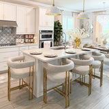 Mia 24" Modern Gold Chenille Counter Stool with Arms (Set of 3)