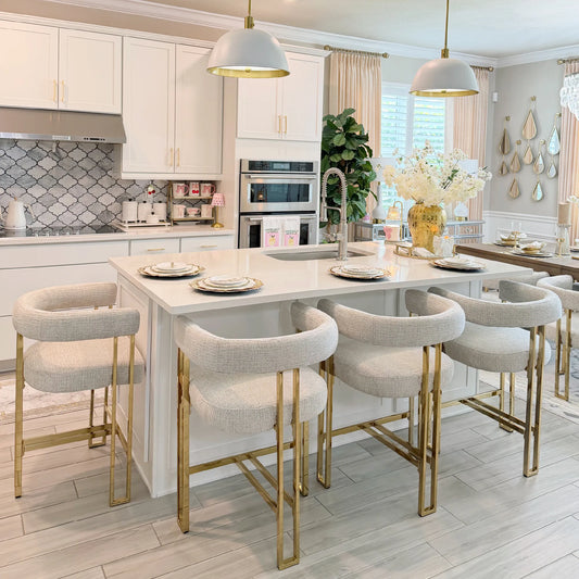 Mia 24" Modern Gold Chenille Counter Stool with Arms (Set of 2)