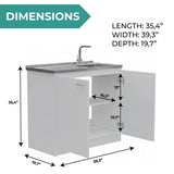 TUHOME Napoles Utility Sink Cabinet with Integrated Steel Sink, Double Door Storage, Interior Shelf and Durable Aluminum Countertop Offering Practical Organization and Functional Workspace.