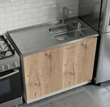 TUHOME Napoles Utility Sink Cabinet with Integrated Steel Sink, Double Door Storage, Interior Shelf and Durable Aluminum Countertop Offering Practical Organization and Functional Workspace.
