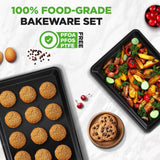 2-Pc. Nonstick Cookie Sheet Baking Pan - Professional Quality Kitchen Cooking Non-Stick Bake Trays With Black Coating Inside & Outside