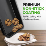 2-Pc. Nonstick Cookie Sheet Baking Pan - Professional Quality Kitchen Cooking Non-Stick Bake Trays With Black Coating Inside & Outside