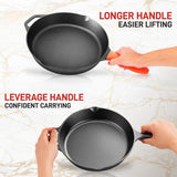 10'' Pre-Seasoned Cast Iron Pan - Fry Pan With Glass Lid & Silicone Handle