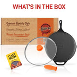 10'' Pre-Seasoned Cast Iron Pan - Fry Pan With Glass Lid & Silicone Handle