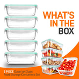 10-Piece Superior Glass Food Storage Containers Set - Stackable Design, Newly Bpa-Free Airtight Clear Locking Lids With Vent Lids & Green Air Hole