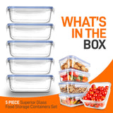 10-Piece Superior Glass Food Storage Containers Set - Stackable Design, Newly Bpa-Free Airtight Clear Locking Lids With Vent Lids & Blue Air Hole