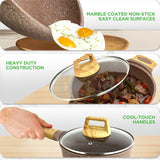 22 Pcs. Home Kitchen Cookware, Kitchen Tools, And Bakeware Set - High Quality And Marble Non-Stick Kitchenware Pots And Pans (Maroon Marble)