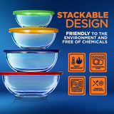 4 Sets Of High Borosilicate Glass Mixing Bowl With Pe Lids, Space-Saving Nesting Bowls