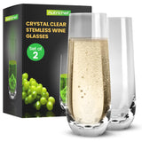 2 Pcs. Of Crystal-Clear Stemless Wine Glass - Ultra Clear, Elegant Clear Wine Glasses, Machine Made Top