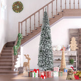 HOMCOM 9' Tall Unlit Snow-Flocked Slim Artificial Christmas Tree with Realistic Branches and 1014 Tips