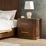 Modern Fluted Solid Wood Nightstand with USB with Oak Texture