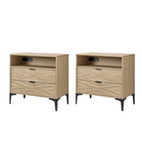 Beath 2-Drawer Nightstand with Open Top Shelf & Rear Charging Port(Optional Types)