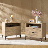 Beath 2-Drawer Nightstand with Open Top Shelf & Rear Charging Port(Optional Types)