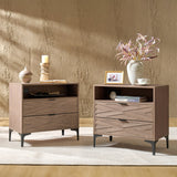 Beath 2-Drawer Nightstand with Open Top Shelf & Rear Charging Port(Optional Types)