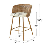 Nice Beige Rattan Upholstered Counter Stool with Arms (Set of 2)