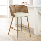 Nice Beige Rattan Upholstered Counter Stool with Arms (Set of 2)