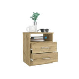 Tuhome Napoles Nightstand in Black with Two Drawers and Open Compartment, Modern Design for Bedroom or Living Room Storage