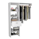 Tuhome Manchester 150 Closet System with Five Open Shelves, Single Drawer, Full-Length Metal Hanging Rod and Spacious Superior Top, Space-Saving Vertical Wardrobe Organizer for Modern Bedrooms and Efficient Clothing Storage
