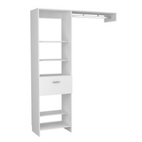 Tuhome Manchester 150 Closet System with Five Open Shelves, Single Drawer, Full-Length Metal Hanging Rod and Spacious Superior Top, Space-Saving Vertical Wardrobe Organizer for Modern Bedrooms and Efficient Clothing Storage