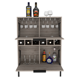 Lyrata Bar Cabinet with Six Built-In Wine Rack Cubbies, Double-Door Storage Compartment, Multiple Interior Spaces and Modern Elevated Design for Organized Home Entertaining, Beverage Display and Stylish Bar Setup