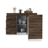 Grecia Kitchen Base Cabinet with Spacious Countertop, Three Storage Drawers, Flexible Interior Cabinet with Shelves and Modern Space-Saving Design for Organizing Cookware, Utensils and Everyday Kitchen Essentials