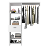 Tuhome Manchester 150 Closet System with Five Open Shelves, Single Drawer, Full-Length Metal Hanging Rod and Spacious Superior Top, Space-Saving Vertical Wardrobe Organizer for Modern Bedrooms and Efficient Clothing Storage