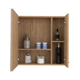 Tuhome Sines Mirror Medicine Cabinet with Double Door, Four Interior Shelves, Humidity-Resistant Bathroom Storage, Wall Mounted Organizer for Toiletries, Essentials and Daily Use Items in Compact Minimalist Design