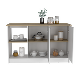 Juniper Kitchen Island with Large Prep and Serving Top, Double-Door Cabinet with Interior Shelves, Dual Open Storage Shelves and Modern Space-Saving Design for Enhanced Organization, Meal Preparation and Everyday Kitchen Efficiency