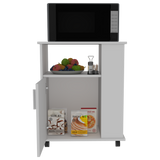 TUHOME Lower Microwave Storage Cabinet with Single Door and Three Side Shelves for Organized Kitchen Spaces Offering Practical Appliance Support, Functional Open Compartments and Durable Engineered Wood Construction