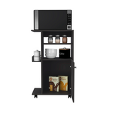 Clip Kitchen Cart with Spacious Countertop, Single-Door Storage Cabinet, Additional Rack Shelf and Smooth-Rolling Four Casters for Mobile Organization, Microwave Support