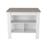 TUHOME Cala Kitchen Island with Antimicrobial Tabletop, Three Open Shelves, One Top Shelf and Four Sturdy Legs Offering Practical Meal Prep Space, Modern Organization and Versatile Functional Design for Contemporary Kitchens