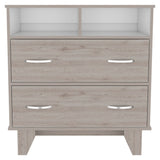 Portanova Two-Drawer Dresser with Dual Open Storage Shelves, Spacious Superior Top Surface, Four-Leg Modern Frame and Functional Bedroom Organization Design for Clothes, Accessories and Everyday Home Storage Needs
