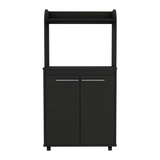 Kira Kitchen Cart with Spacious Microwave Shelf, Double-Door Cabinet with Interior Shelves, Open Storage Area, Large Countertop and Caster Wheels for Mobile Organization, Prep Convenience and Modern Kitchen Functionality
