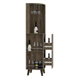 Tuhome Cincinatti Corner Bar Cabinet with Superior Top Shelf, Cup Rack, One Drawer, Two External Shelves and Four-Leg Freestanding Design for Home Bar Storage, Cocktail Organization and Space-Saving Display