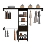 Manchester 250 Closet System with Five Open Shelves, Single Storage Drawer, Three Metal Hanging Rods and Expansive Modular Layout for Organized Clothing Display, Functional Wardrobe Storage and Modern Bedroom Efficiency