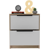 Tuhome Kaia Small Nightstand with Two Spacious Drawers and Metal Handles, Modern Bedside Storage Cabinet with Superior Top for Bedroom Organization, Compact Functional Furniture for Everyday Essentials
