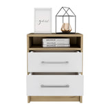 Tuhome Eter Nightstand with Two Drawers, Open Storage Compartment, Compact Modern Bedside Table for Bedroom or Living Room, Functional Organizer for Books, Devices, and Essentials, Contemporary Space-Saving Furniture
