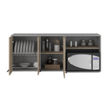 TUHOME Hasselt Wall Cabinet with Double Doors, Interior Rack, Glass Display Section and Multiple Storage Shelves Offering Elegant Kitchen Organization, Functional Design and Durable Engineered Wood Construction for Modern Spaces