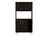 TUHOME 95 Pantry Kit with Double Door Cabinet, Three Lower Shelves, Spacious Hutch Storage and Wide Countertop for Microwave and Small Appliances Offering Practical Kitchen Organization and Functional Multi-Level Design