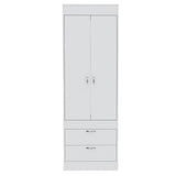 TUHOME Lisboa 2-Door Armoire with Double Door Storage, Two Spacious Drawers, Concealed Hanging Rod and Vertical Freestanding Wardrobe for Bedroom, Living Room, Kitchen or Garage Organization