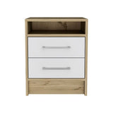 Tuhome Eter Nightstand with Two Drawers, Open Storage Compartment, Compact Modern Bedside Table for Bedroom or Living Room, Functional Organizer for Books, Devices, and Essentials, Contemporary Space-Saving Furniture