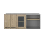 TUHOME Hasselt Wall Cabinet with Double Doors, Interior Rack, Glass Display Section and Multiple Storage Shelves Offering Elegant Kitchen Organization, Functional Design and Durable Engineered Wood Construction for Modern Spaces